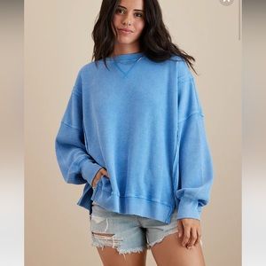 AE Outfitters Oversized Big Hug Waffle Sweatshirt Blue